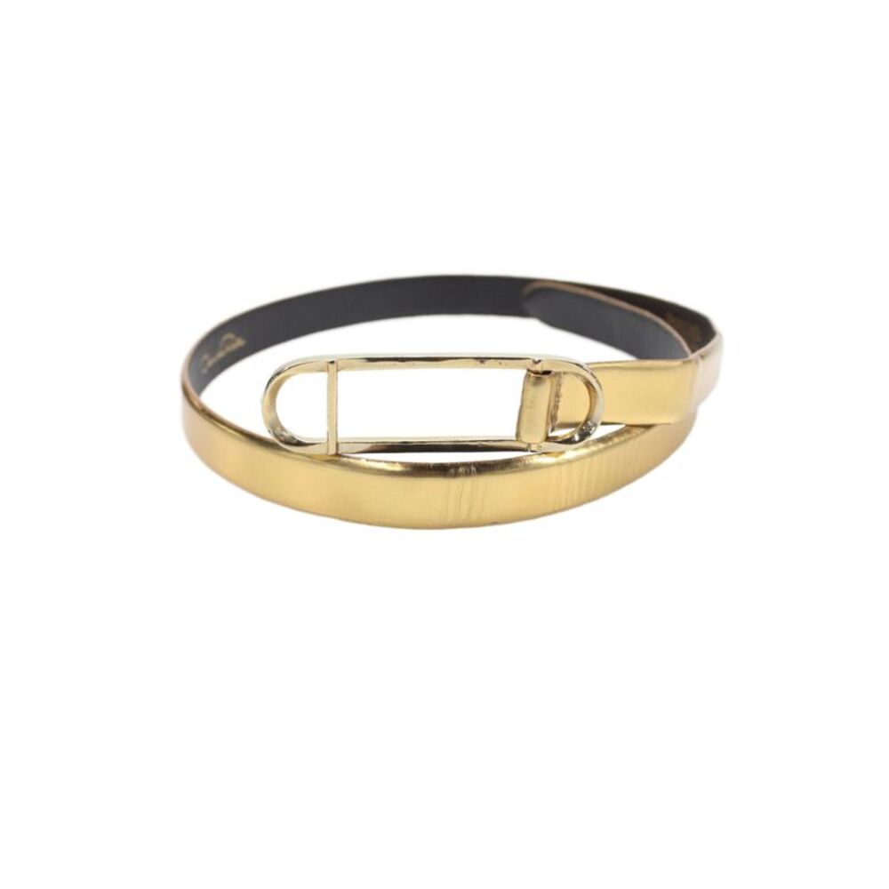 Oscar de la Renta Womens Leather Metallic Buckled Belt Gold Size S